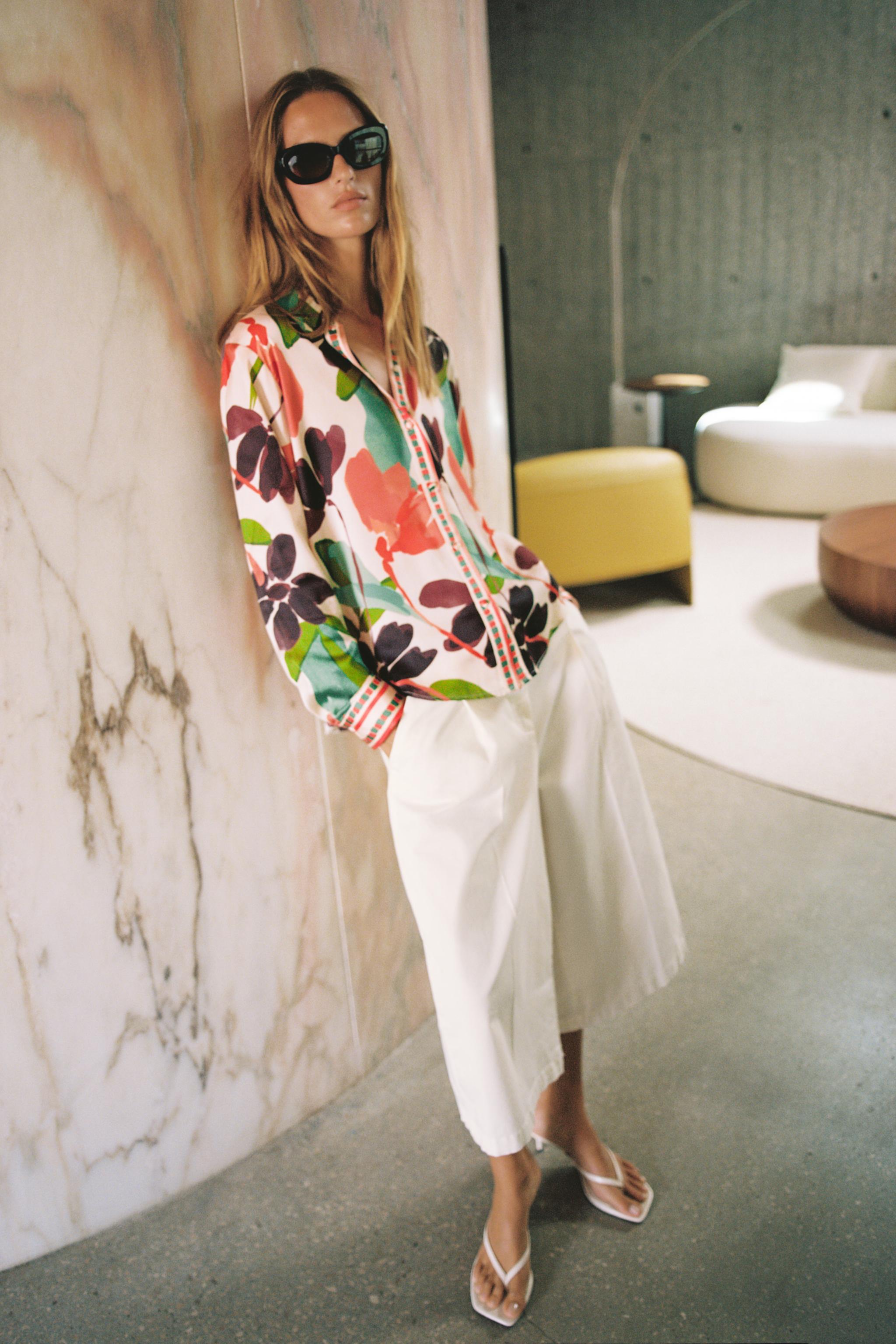 FLORAL PRINT SATIN EFFECT SHIRT